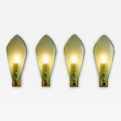 Modern Italian Sanded Green Leaf Murano Glass Wall Sconces 4 Piece Set