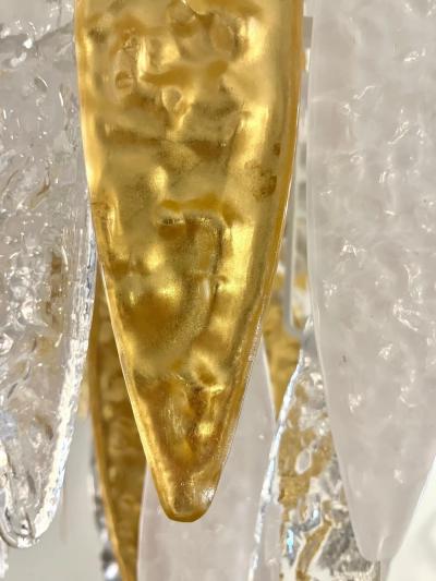 Modern Italian Silver Gold Frosted White Crystal Murano Glass Icicle Chandelier