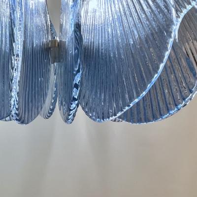 Modern Italian Wavy Blue Textured Murano Glass Satin Nickel Pendant Chandelier