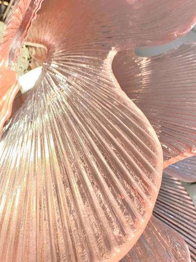 Modern Italian Wavy Pink Textured Murano Glass Satin Nickel Pendant Chandelier