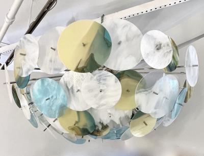 Modern Italian White Aqua Blue Yellow Murano Glass Nickel Sputnik Flushmount