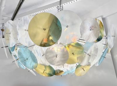Modern Italian White Aqua Blue Yellow Murano Glass Nickel Sputnik Flushmount