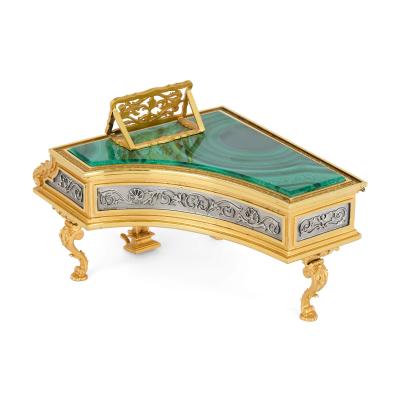 Modern Italian silver and malachite miniature piano model