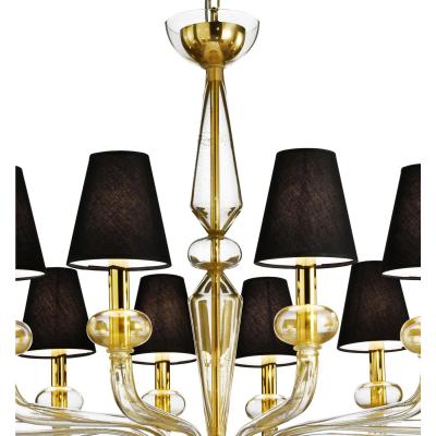 Modern Linear Transparent and Gold Leaf Murano Glass Chandelier