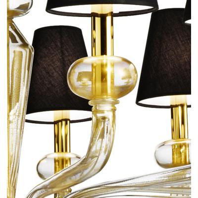 Modern Linear Transparent and Gold Leaf Murano Glass Chandelier