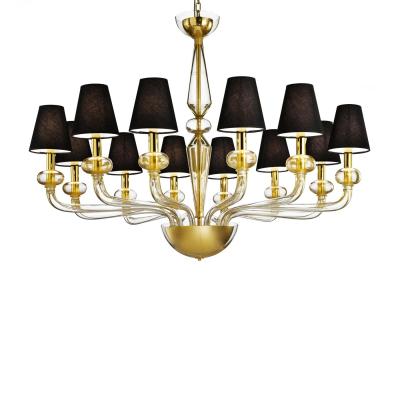 Modern Linear Transparent and Gold Leaf Murano Glass Chandelier