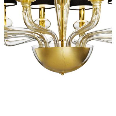 Modern Linear Transparent and Gold Leaf Murano Glass Chandelier