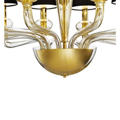 Modern Linear Transparent and Gold Leaf Murano Glass Chandelier