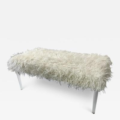 Modern Lucite White Flakati Fur Bench