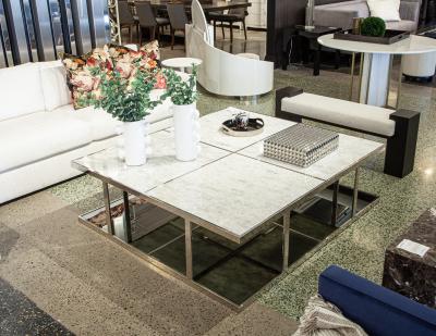 Modern Marble Top Coffee Table with Stainless Steel Frame