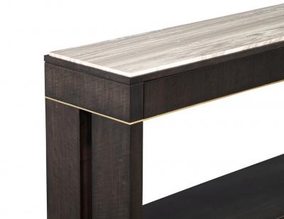 Modern Marble Top Walnut with Brass Detail Console Table
