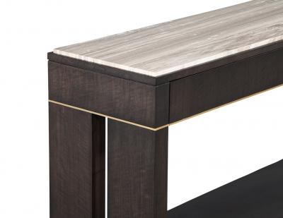 Modern Marble Top Walnut with Brass Detail Console Table