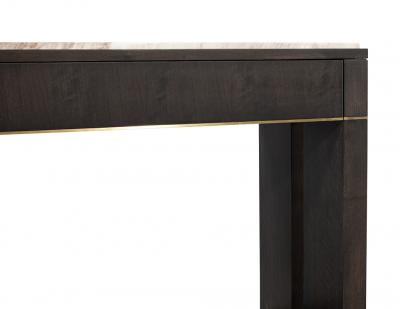 Modern Marble Top Walnut with Brass Detail Console Table
