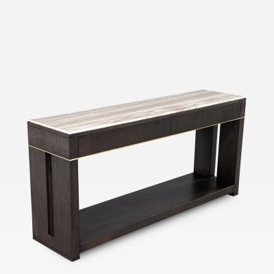 Modern Marble Top Walnut with Brass Detail Console Table