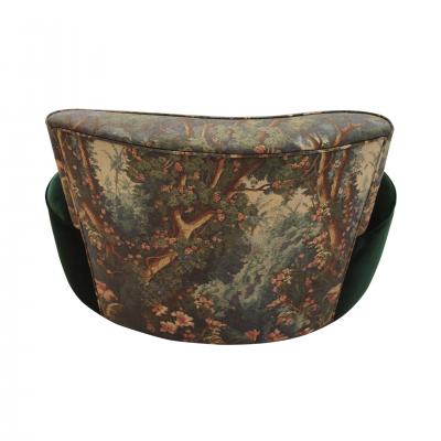 Modern Mid Century Style Green and Forest Motif Curved Sofa and Armchair France