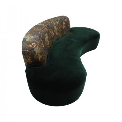 Modern Mid Century Style Green and Forest Motif Curved Sofa and Armchair France