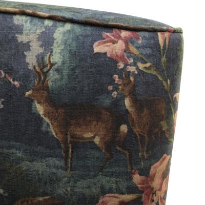 Modern Mid Century Style Green and Forest Motif Linen and Velvet Armchair France