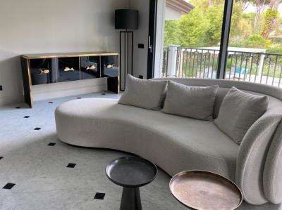 Modern Midcentury Style Black Glass and Brass Sideboard or Credenza