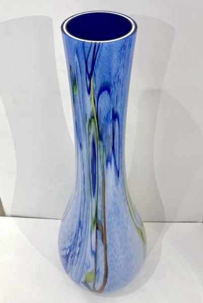 Modern Monumental Blue White Yellow Green Orange Murrine Huge Murano Glass Vase