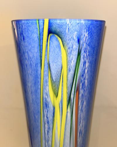 Modern Monumental Blue White Yellow Green Orange Murrine Huge Murano Glass Vase
