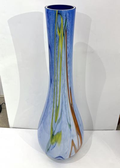 Modern Monumental Blue White Yellow Green Orange Murrine Huge Murano Glass Vase