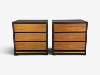 Modern Nightstands or Bedside Tables Stained Wood Brass USA 21st c 