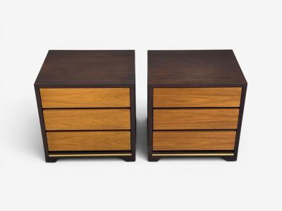 Modern Nightstands or Bedside Tables Stained Wood Brass USA 21st c 