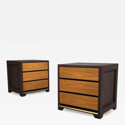 Modern Nightstands or Bedside Tables Stained Wood Brass USA 21st c 