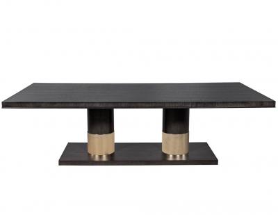 Modern Oak Dining Table with Double Column Champagne Ring Base