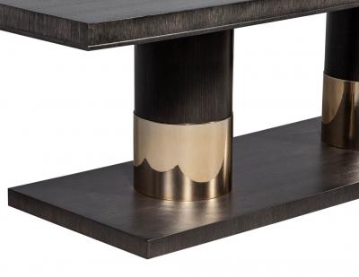 Modern Oak Dining Table with Double Column Champagne Ring Base