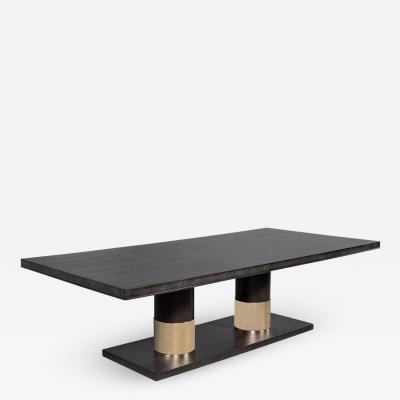 Modern Oak Dining Table with Double Column Champagne Ring Base