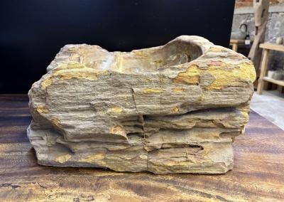 Modern Organic Petrified Wood Single Sink Grey Brown Yellow Tones IDN 2024