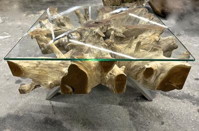 Modern Organic Teak Root Coffee Sofa Table With Glass Plate IDN 2022