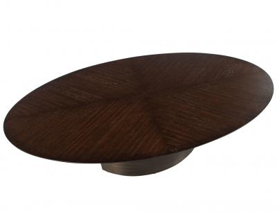 Modern Oval Oak Dining Table with Curved Metal Pedestals