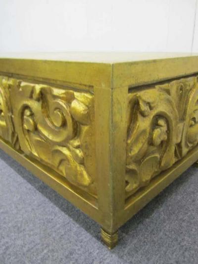 Modern Pair of Gold Long Low Carved Sideboards Hollywood Regency