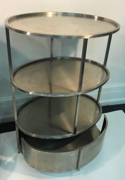 Modern Pair of Polished Steel Triple Tier Stands