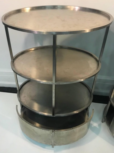 Modern Pair of Polished Steel Triple Tier Stands