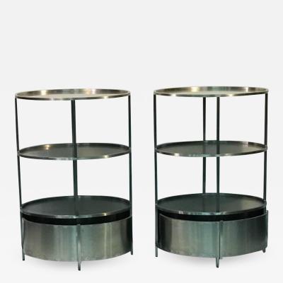 Modern Pair of Polished Steel Triple Tier Stands