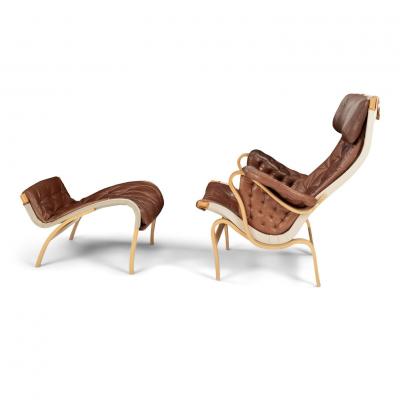 Modern Pernilla Lounge Chair in Cognac Leather by Bruno Mathsson for DUX