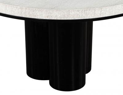 Modern Round Cerused Oak 2 Tone Dining Table with Geometric Metal Pedestal