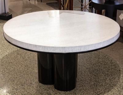 Modern Round Cerused Oak 2 Tone Dining Table with Geometric Metal Pedestal