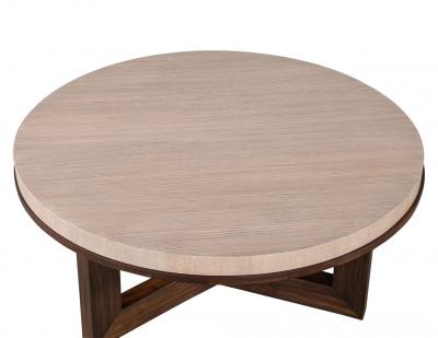 Modern Round Oak and Walnut Coffee Table