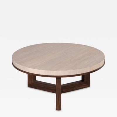 Modern Round Oak and Walnut Coffee Table