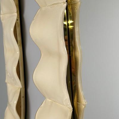 Modern Ruffle Wall Mirrors White Murano Glass Brass Italy 21st c 