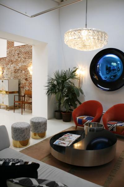 Modern Sculptural Concave Yellow Glass French Mirror