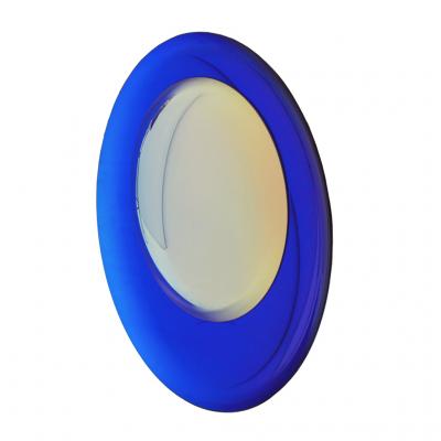 Modern Sculptural Concave Yellow and Blue Handmade Glass French Mirror