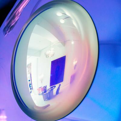 Modern Sculptural Concave Yellow and Blue Handmade Glass French Mirror