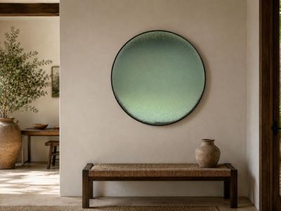 Modern Space Age Wall Mirror Green Convex Glass Painted Wood 21st c 