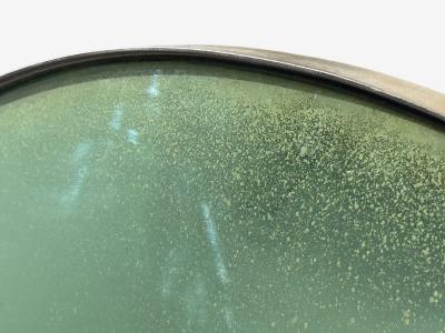 Modern Space Age Wall Mirror Green Convex Glass Painted Wood 21st c 