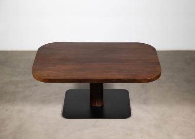 Modern Square Wood Stitched Leather Pedestal Table from Costantini Vincenzo
